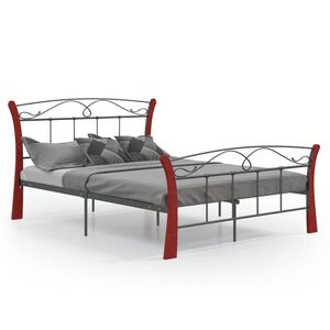 vidaXL Bed Frame Black and Natural Powder-coated metal, solid oak wood