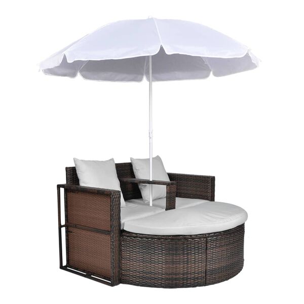 vidaXL Garden Chair Brown Poly Rattan Detachable Outdoor Lounge Bed