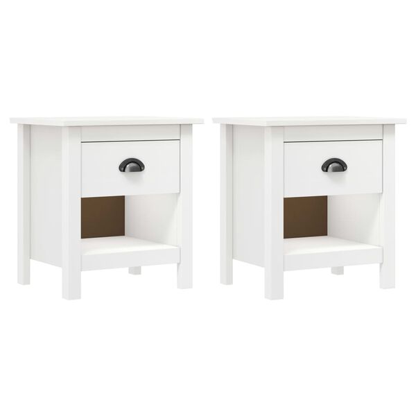vidaXL Bedside Cabinet Set of 2 White Solid pine wood Compact