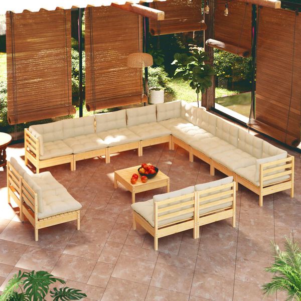 vidaXL Garden Lounge Set Cream Solid pinewood, fabric Medium Modular