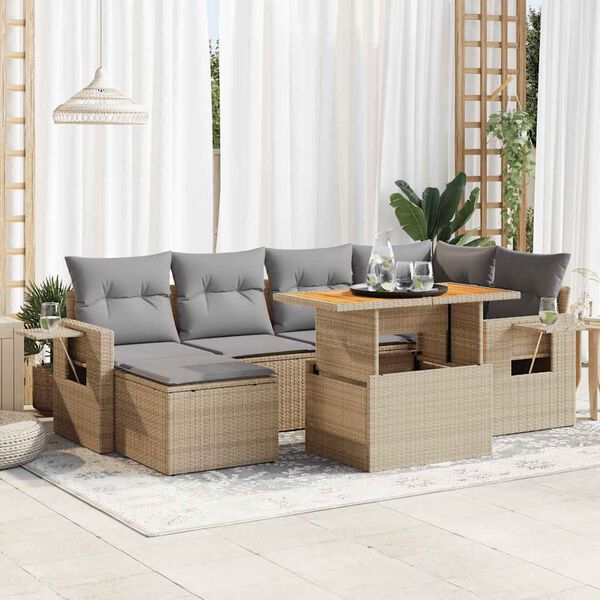 vidaXL Garden Sofa Set Beige PE rattan Large Adjustable Armrests