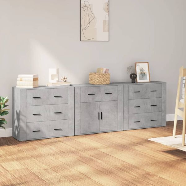 vidaXL Sideboards 3 pcs Concrete Gray Engineered Wood