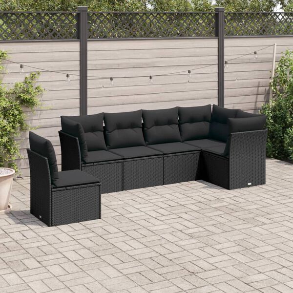 vidaXL Garden Sofa Set Black PE Rattan 6 Piece Adjustable Feet