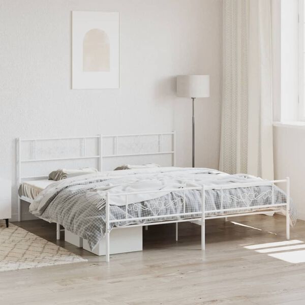 vidaXL Bed Frame White Powder-coated steel Super King Bed Frame