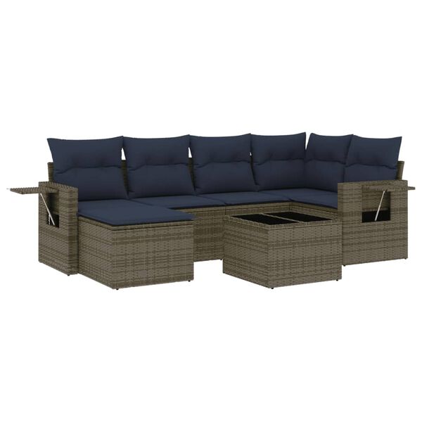 vidaXL 7 Piece Garden Sofa Set with Cushions Grey Poly Rattan