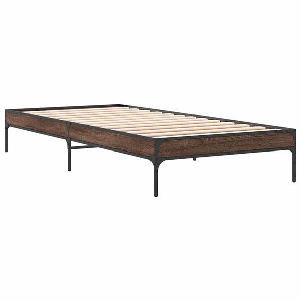vidaXL Bed Frame Brown Oak Engineered wood, Metal, Plywood Small Single