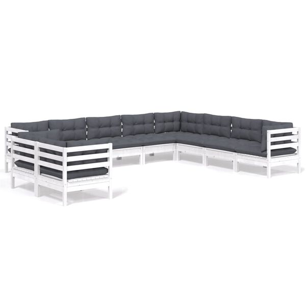 vidaXL Garden Lounge Set White with Charcoal Cushions Solid Pine, Polyester