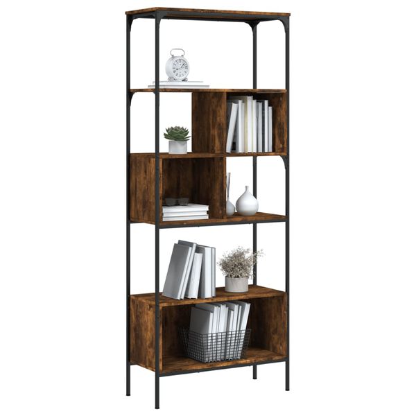vidaXL Bookcase Smoked Oak Engineered wood, Metal Medium Bookcase