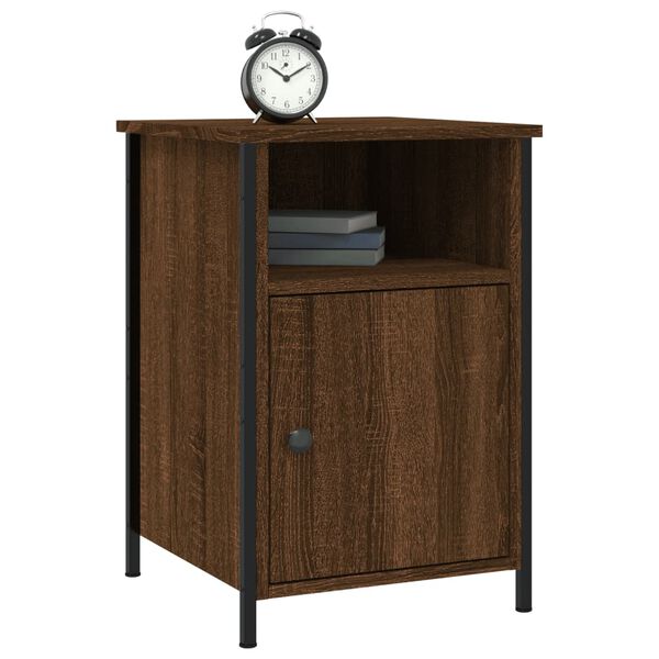 vidaXL Bedside Cabinet Set of 2 Brown Oak Engineered Wood, Iron Medium