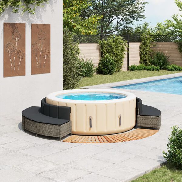 vidaXL Hot Tub Surround Grey Poly Rattan and Solid Acacia Wood Large