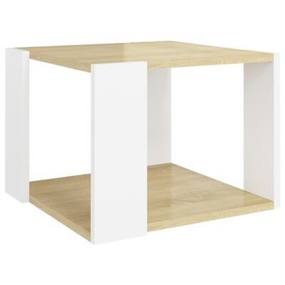 vidaXL Coffee Table Sonoma Oak and White 16"x16"x12" Engineered Wood