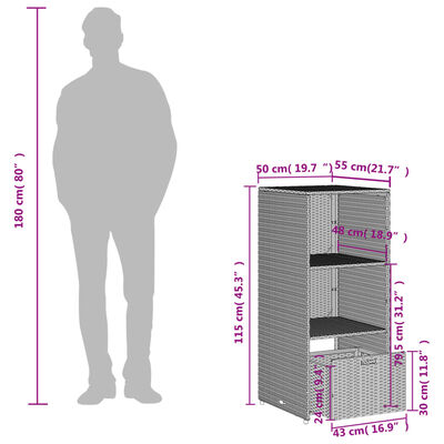 vidaXL Patio Storage Cabinet Beige 19.7"x21.7"x45.3" Poly Rattan