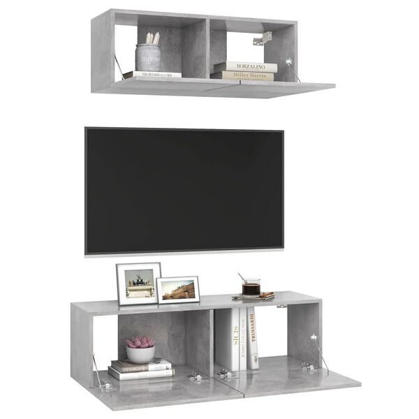 vidaXL TV Cabinet Set Set of 2 Concrete Gray Engineered Wood Standard