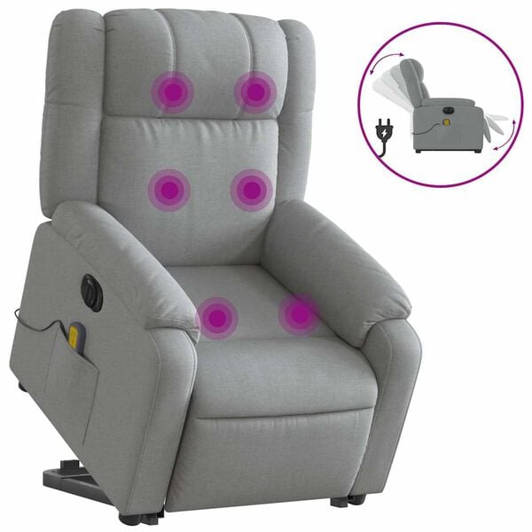 vidaXL Electric Stand Up Massage Recliner Chair Light Grey
