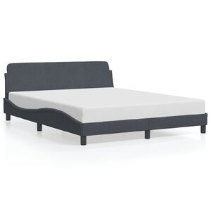 vidaXL Bed Frame Dark Grey Velvet, Metal, Solid Pine Wood, Plywood Queen