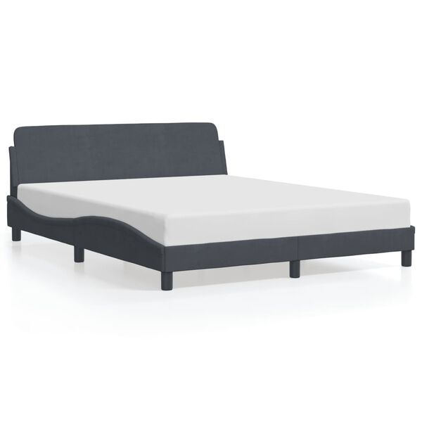vidaXL Bed Frame Dark Grey Velvet, Metal, Solid Pine Wood, Plywood Queen