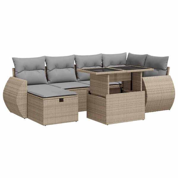 vidaXL Garden Sofa Set Beige PE Rattan Large Adjustable Feet
