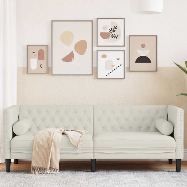 vidaXL Chesterfield Sofa Cream 100% Polyester Velvet, Plywood, Solid Wood