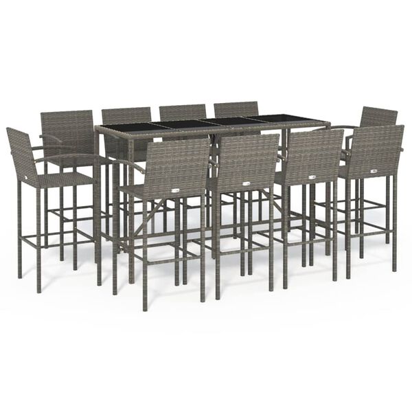 vidaXL Garden Bar Set Grey PE Rattan Large Footrest Garden Bar Set