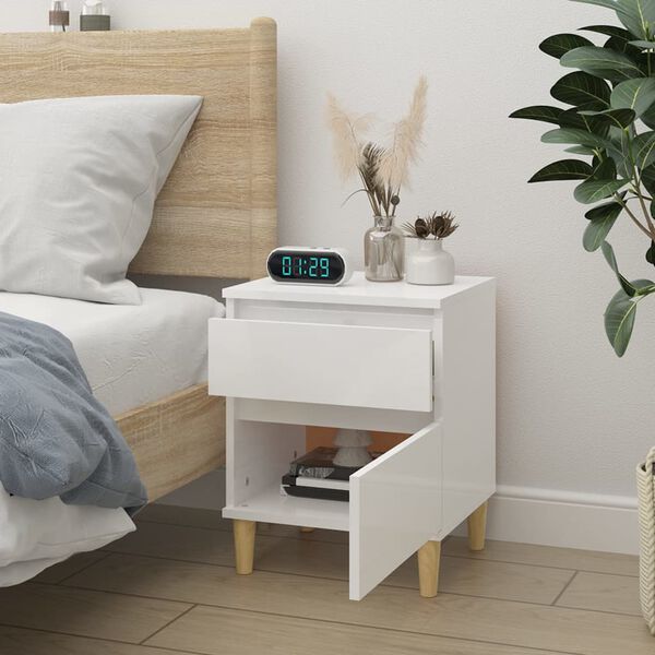 vidaXL Bedside Cabinet High gloss white Engineered wood