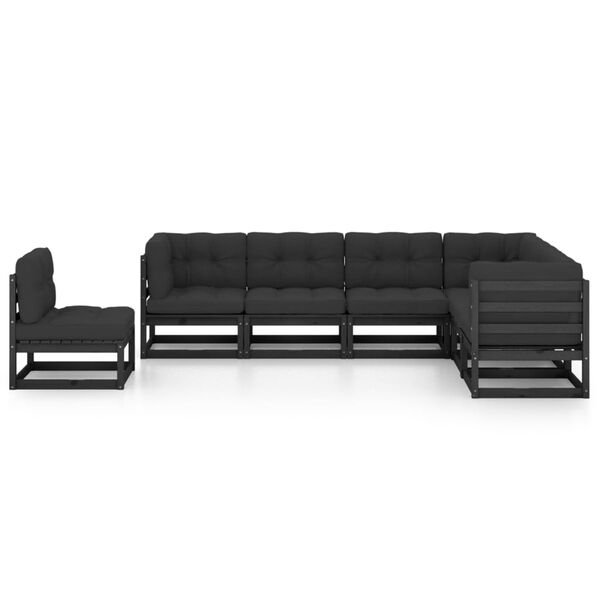 vidaXL Garden Lounge Set Black Solid Pine wood, 100% Polyester Medium