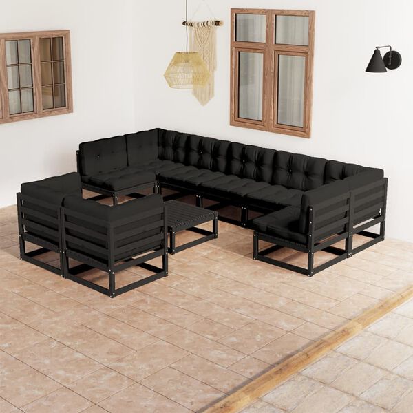 vidaXL Garden Lounge Set Black Solid pinewood, fabric (100% polyester)