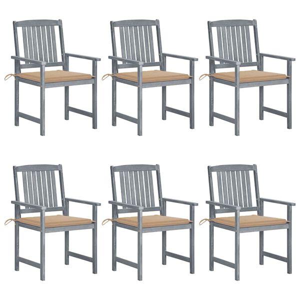 vidaXL Patio Chairs with Cushions 6 pcs Solid Acacia Wood Gray
