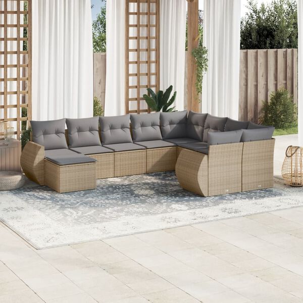 vidaXL Garden Sofa Set Beige PE Rattan, Powder-Coated Steel, Tempered Glass