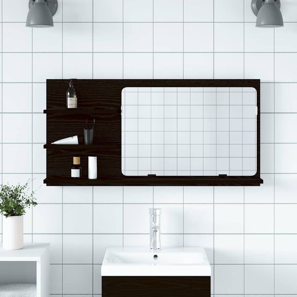 vidaXL Bathroom Mirror Cabinet Black Oak 35.4"x 4.3"x 17.7" Engineered Wood