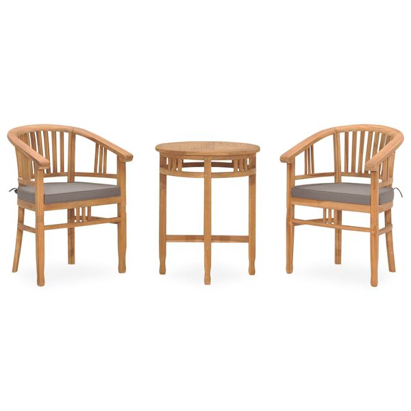vidaXL 3 Piece Patio Dining Set with Cushions Solid Teak Wood