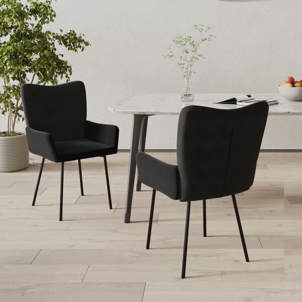 vidaXL Dining Chair Set of 2 Black Velvet (100% polyester), metal, plywood