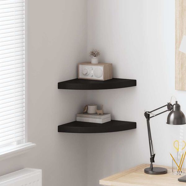 vidaXL Corner Shelf Set of 2 Black Honeycomb MDF, metal 14 in - Medium