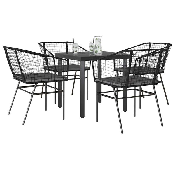 vidaXL Garden Dining Set Black Poly Rattan 5 Piece Set Removable Covers