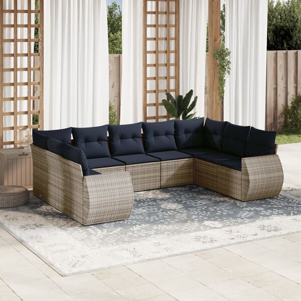vidaXL 9 Piece Garden Sofa Set with Cushions Grey Poly Rattan