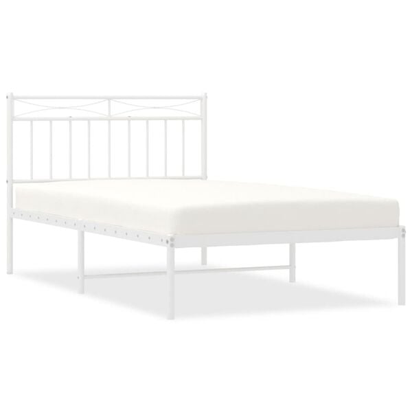 vidaXL Bed Frame White Powder-Coated Steel 42.1 x 79.9 in Bed Frame