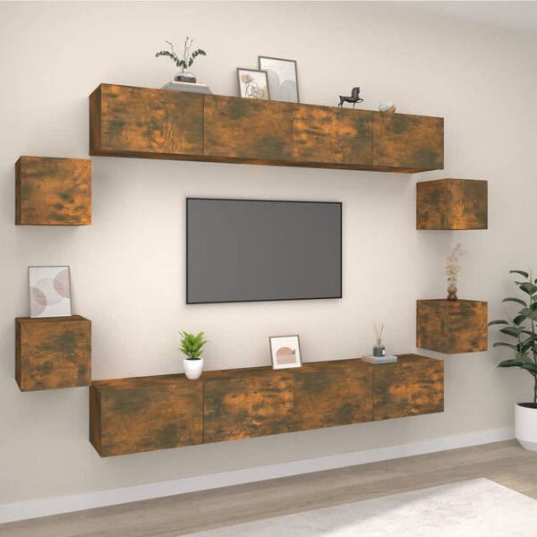 vidaXL TV Cabinet Set Set of 8 Smoked Oak Engineered Wood Large