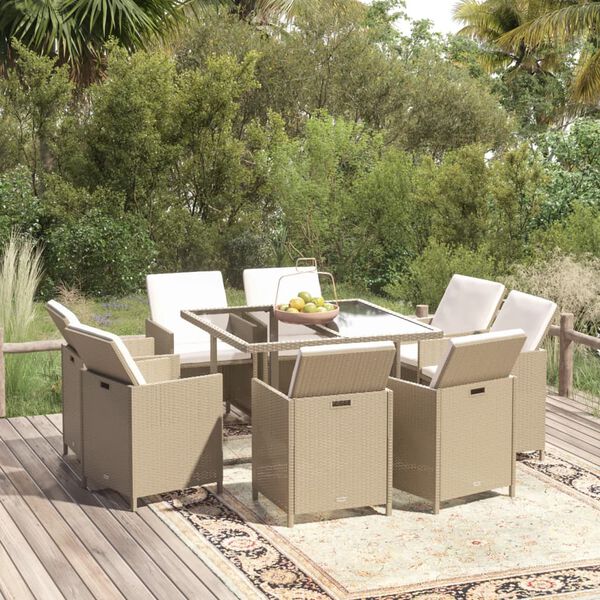 vidaXL Garden Dining Set Beige PE rattan, steel, tempered glass Standard