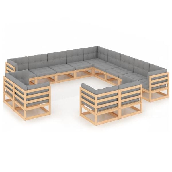 vidaXL Garden Lounge Set Natural wood Solid pinewood, 100% polyester