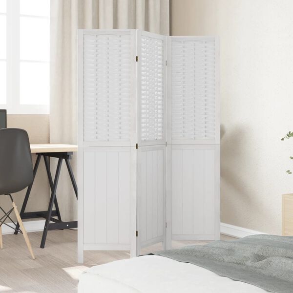 vidaXL Room Divider 3 Panels White Solid Wood Paulownia