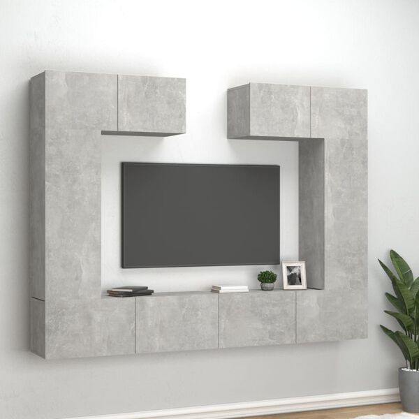 vidaXL TV Cabinet Set Set of 6 Concrete grey Engineered wood Medium