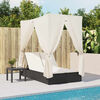 vidaXL Double Sun Lounger with Roof and Curtains Black Poly Rattan