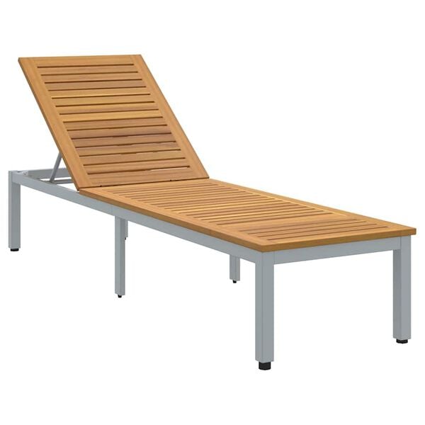 vidaXL Sun lounger Reclining Gray 200 x 55 x 35cm Solid Acacia wood
