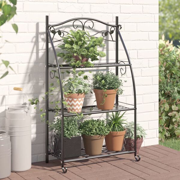 vidaXL Flower Rack Black Powder-coated Steel Flower Rack Rectangular