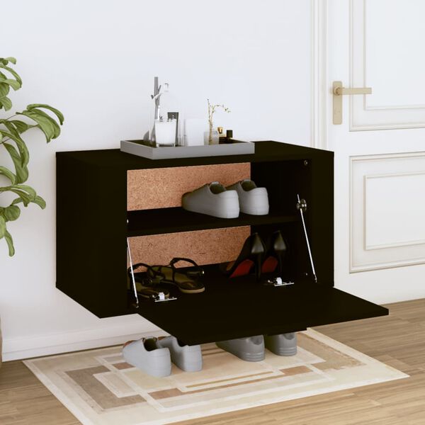vidaXL Wall-mounted Shoe Cabinet Black Engineered wood Medium