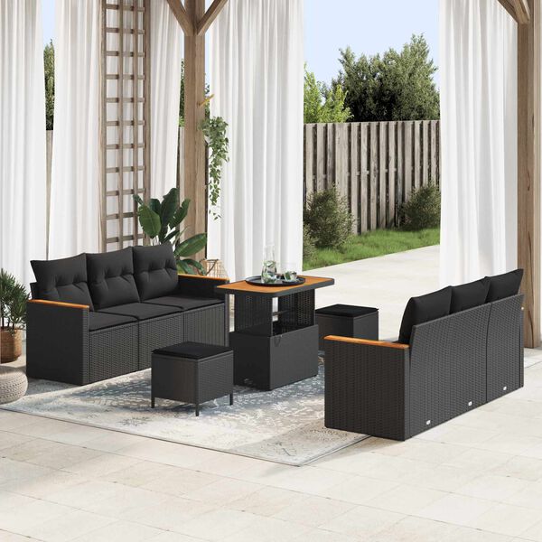 vidaXL Garden Sofa Set with Cushion 11 pcs Black Poly Rattan