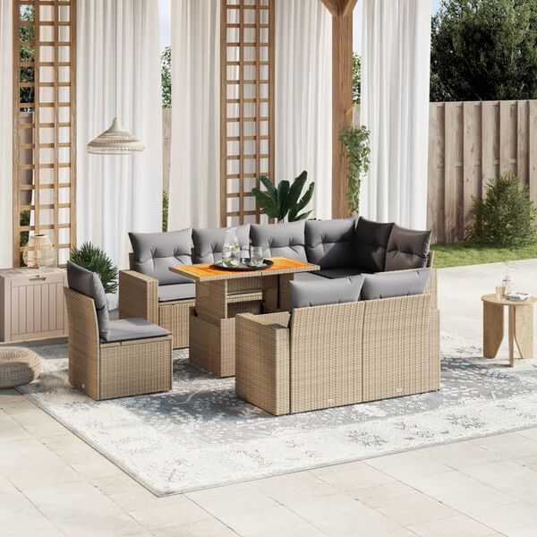 vidaXL Garden Sofa Set Beige PE rattan Large Modular Garden Sofa Set