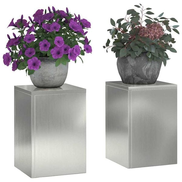 vidaXL Plant Stand 2 pcs Silver 9.45 x 9.45 x 13.78 in