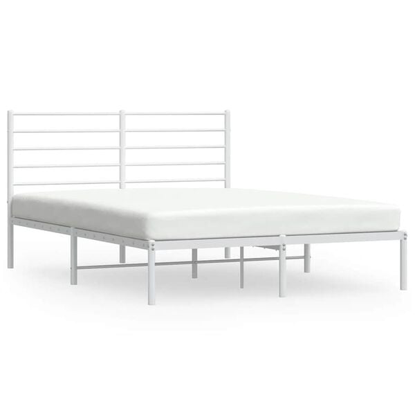 vidaXL Bed Frame White Powder-Coated Steel King Size Bed Frame