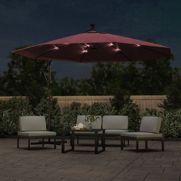 vidaXL Cantilever Garden Parasol Bordeaux Red Polyester Fabric, Metal