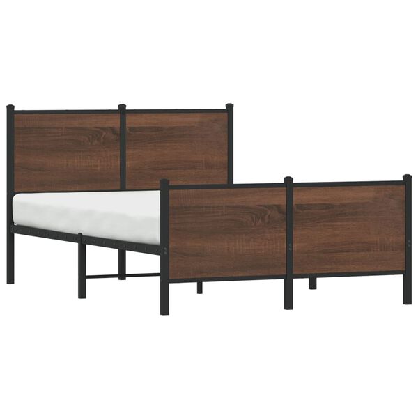vidaXL Bed Frame Brown oak Steel, engineered wood Double Bed Frame